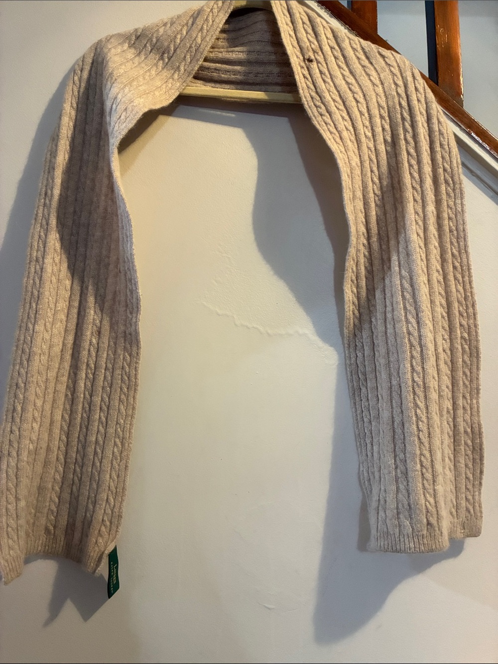 Lauren Ralph Lauren Luxury Wool Angora Cable Knit Scarf – Tan